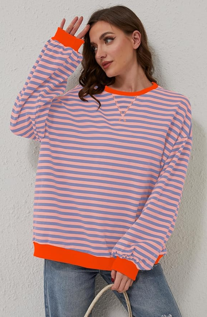 Liliane™ - Levendig Gestreepte Oversized Trui met Accenten